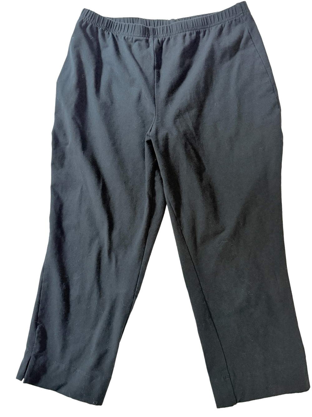 Petite Women with Control Black Elastic-Waist Casual Capri pants cotton spandex